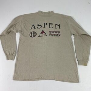 Vintage Alore Shirt Mens XL Beige Aspen Graphic Long Sleeve Crewneck 90s